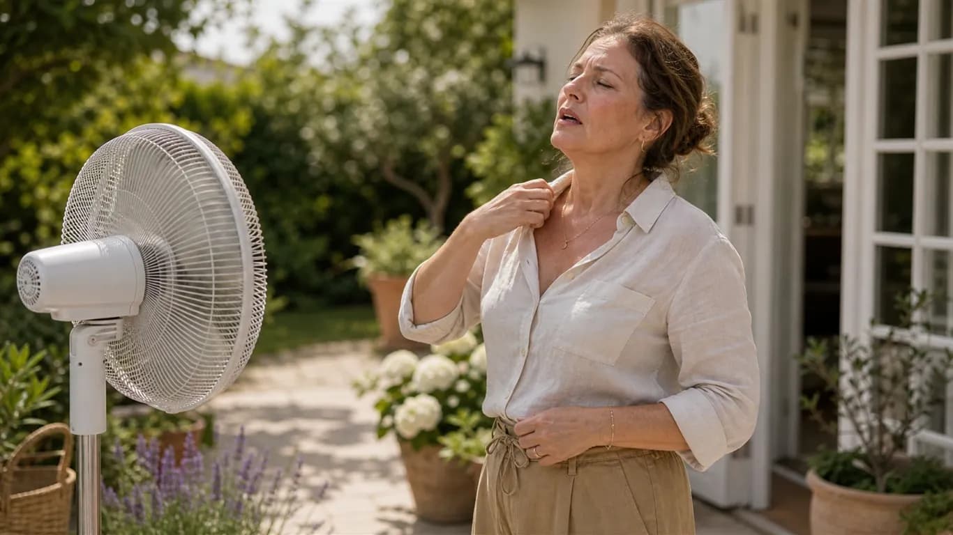 Vrouw die warmte ervaart tijdens een opvlieger